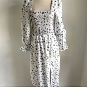 House of Harlow 1960 Linen Smocked Midi Dress